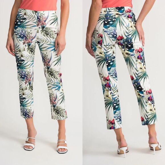 Joseph Ribkoff White/Multi Pants Cropped - Style 202392 Size 10 (Orig. $157) - Picture 1 of 5